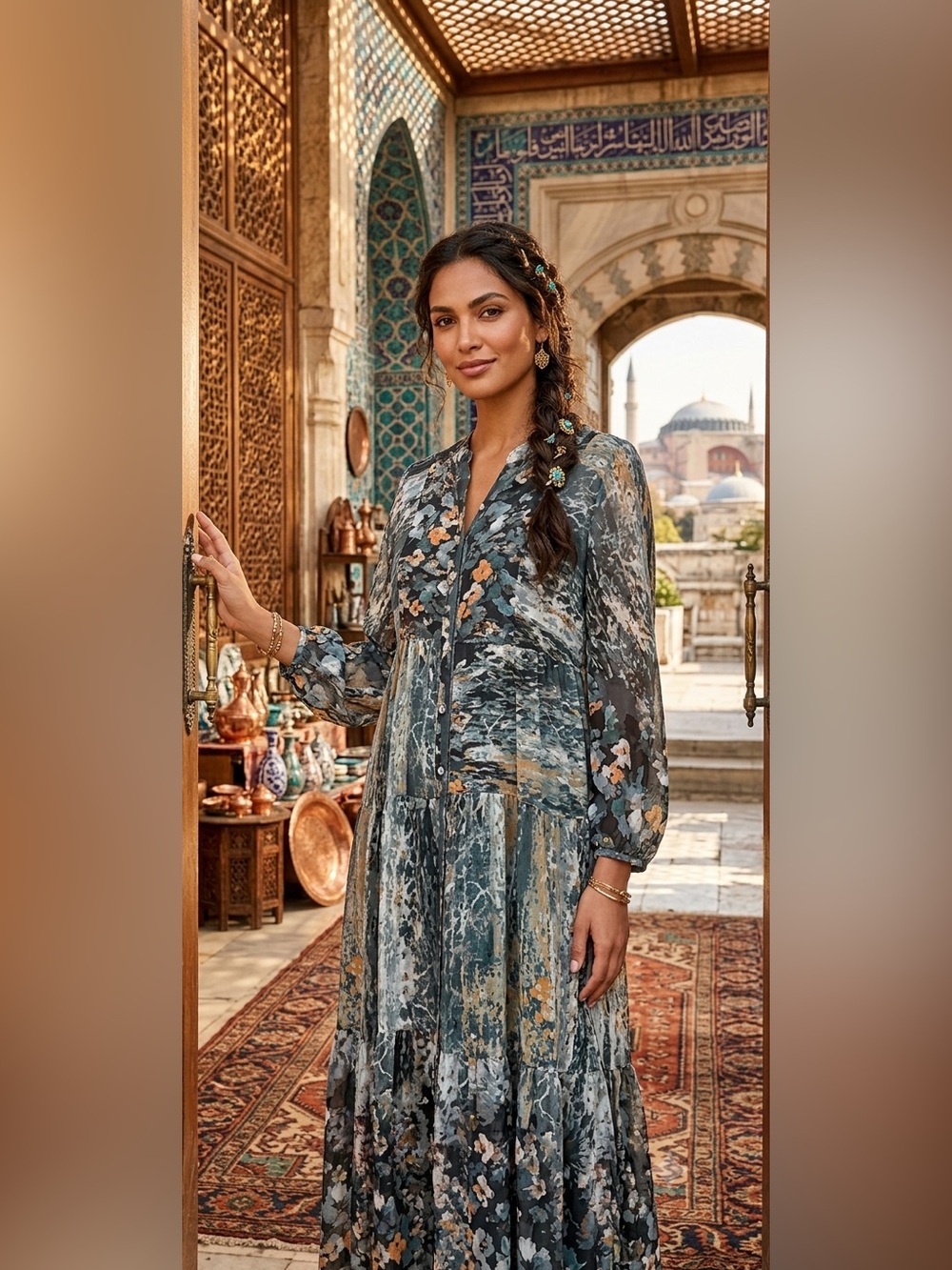 Grey - Long brown dress